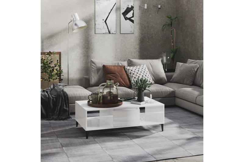 Salongbord høyglans hvit 103,5x60x35 cm sponplate - Hvit - Møbler - Bord - Sofabord & salongbord