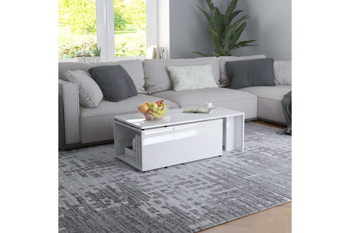 Salongbord høyglans hvit 150x50x35 cm sponplate - Hvit - Møbler - Bord - Sofabord