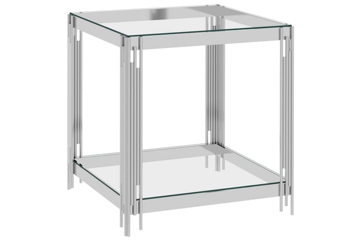 Salongbord sølv 55x55x55 cm rustfritt stål og glass - Silver - Møbler - Bord - Sofabord