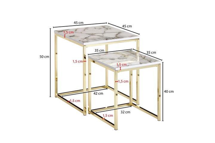 Settbord Clanton 45 cm - Hvit/Grå/Guld - Møbler - Bord - Sofabord