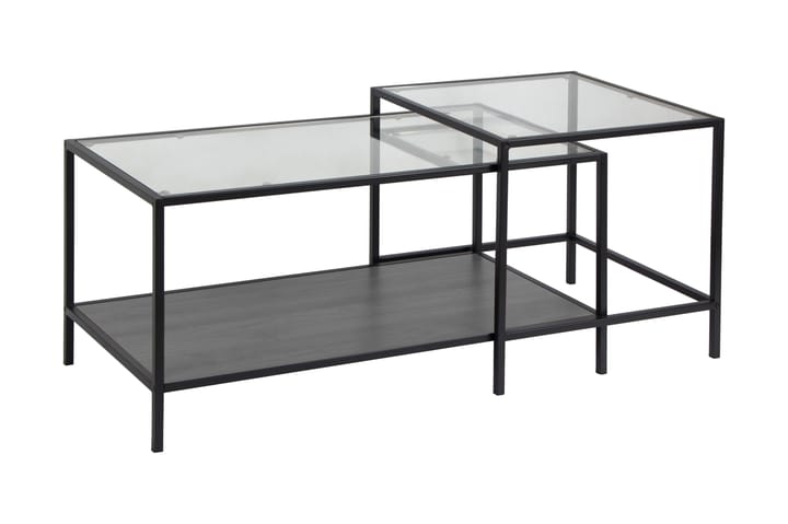Settbord Walmon 90 cm med Oppbevaringshylle 2 Bord - Glass/Svart - Møbler - Bord - Sofabord