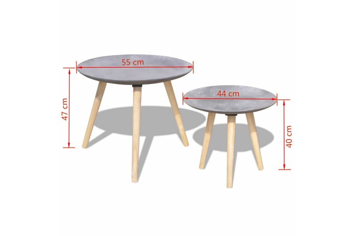 Sidebord-/salongbordsett 2 deler 55 cm og 44 cm betonggrå - Grå - Møbler - Bord - Sofabord