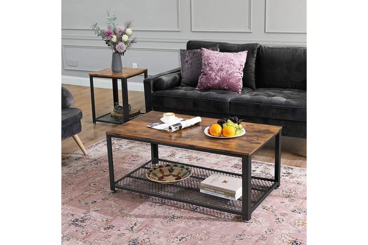Sofabord 106 cm med Oppbevaringshylle + Skuff Rustik/Brun - Vasagle - Møbler - Bord - Sofabord