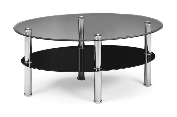 Sofabord Ainur 110 cm Ovalt med Oppbevaring Hylle Glass/Svar - Glass/Svart/Lysegrå - Møbler - Bord - Sofabord