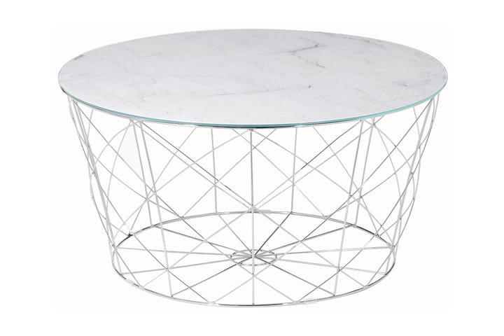 Sofabord Almunge 80 cm Rundt Marmormønster - Glass/Hvit/Krom - Møbler - Bord - Sofabord