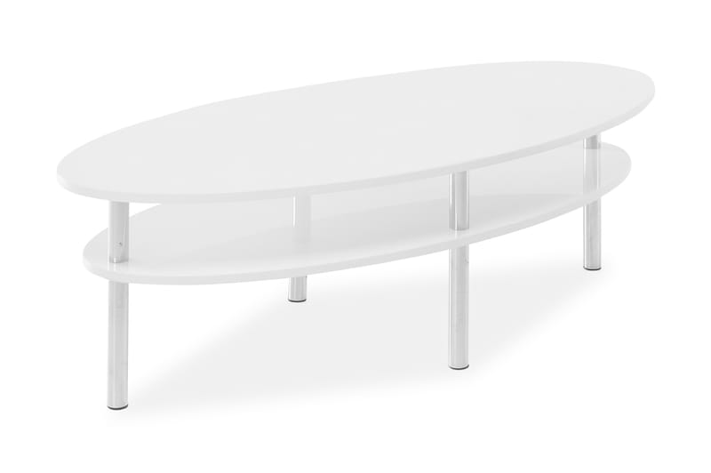 Sofabord Alpen 140 cm Ovalt med Oppbevairngshylle - Hvit/Krom - Møbler - Bord - Sofabord