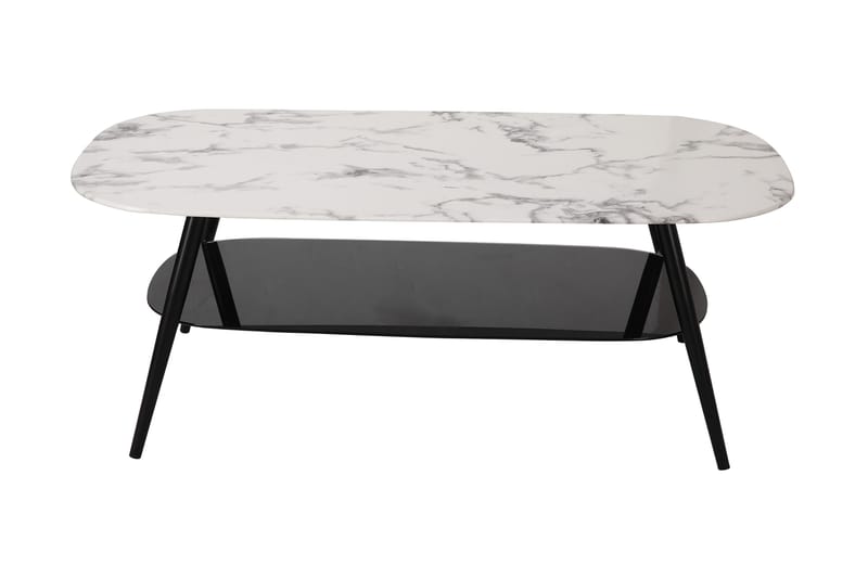 Sofabord Alsfeld 120 cm Ovalt med Oppbevaringshyller - Glass/Hvit/Svart - Møbler - Bord - Spisebord & kjøkkenbord
