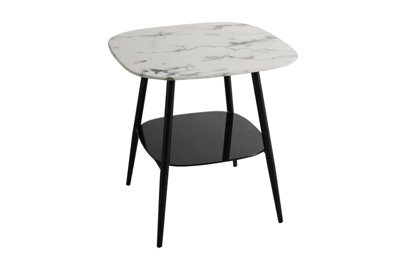 Sofabord Alsfeld 55 cm Rundt med Oppbevaring Hylle Marmor - Hvit/Svart - Møbler - Bord - Spisebord & kjøkkenbord