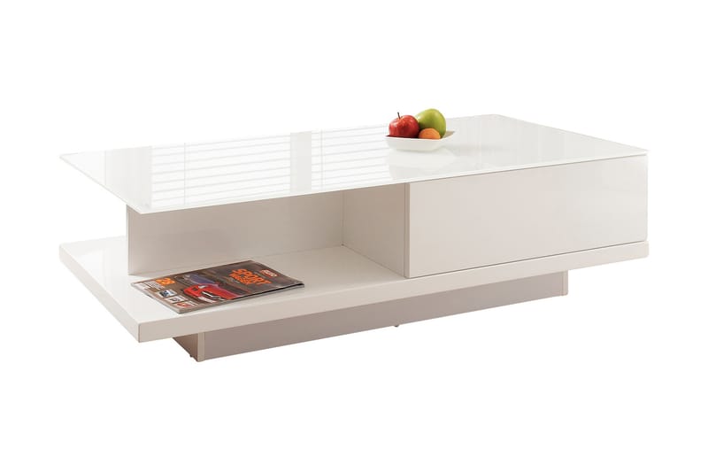 Sofabord Anuziai 120 cm med Oppbevaring Hylle + Skuff - Glass/Hvit - Møbler - Bord - Sofabord