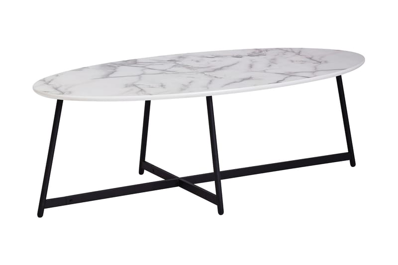 Sofabord Barela 120 cm Ovalt Marmormønster - Hvit/Svart - Møbler - Bord - Sofabord