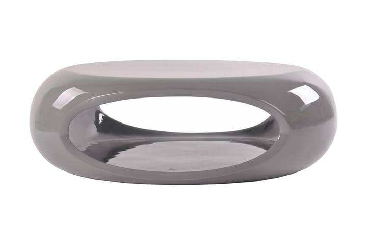 Sofabord Caturano 80 cm Ovalt med Oppbevaring Hyller - Glassfiber/Hvit Høyglans/Svart - Møbler - Bord - Sofabord