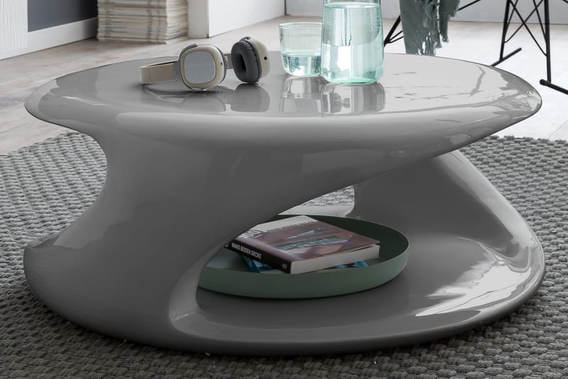 Sofabord Caturano 80 cm Rundt med Oppbevaring Hylle - Glassfiber/Grå - Møbler - Bord - Sofabord