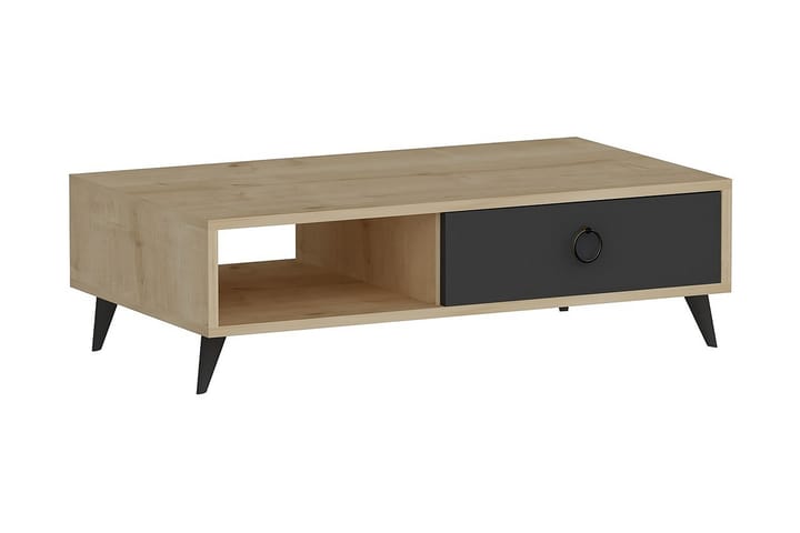 Sofabord Chong 90 cm med Oppbevaringsskuff + Hylle - Eikefarge/Antracit - Møbler - Bord - Sofabord