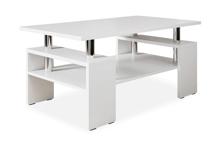 Sofabord Cubella 110 cm med Oppbevaringshyller - Hvit/Krom - Møbler - Bord - Sofabord