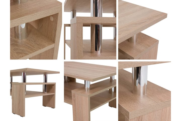 Sofabord Cubella 110 cm med Oppbevaringshyller - Hvit/Krom - Møbler - Bord - Sofabord