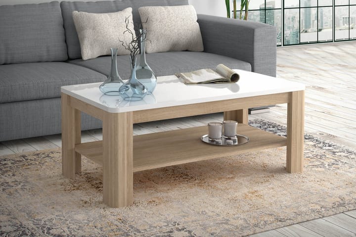 Sofabord Dengel 110 cm med Oppbevairngshylle - Hvit/Brun - Møbler - Bord - Sofabord