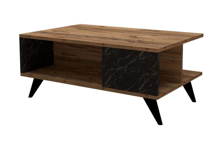 Sofabord Dzelda 90 cm med Oppbevaring Hylle Marmormønster - Valnøttbrun/Svart - Møbler - Bord - Sofabord
