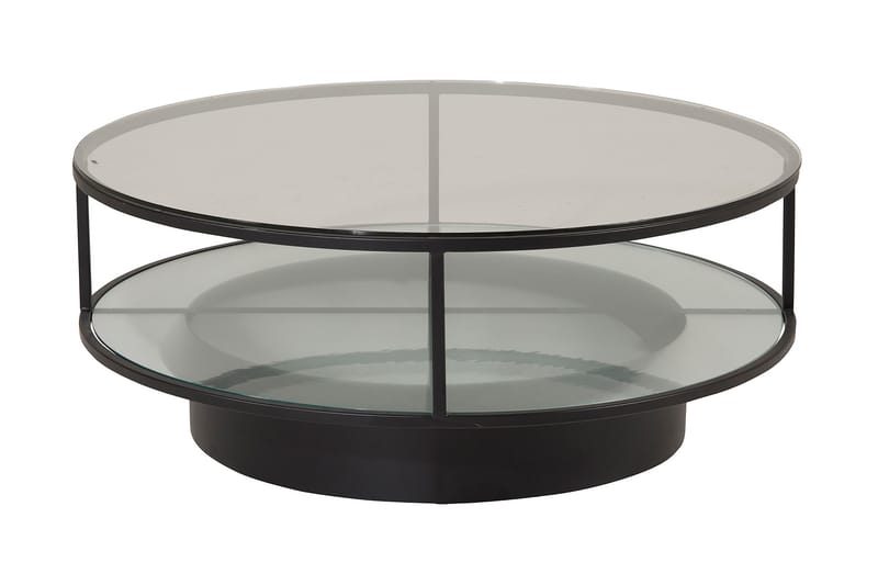 Sofabord Falsterbo 100 cm Rundt med Oppbevaring Hyller - Glass/Svart - Møbler - Bord - Sofabord