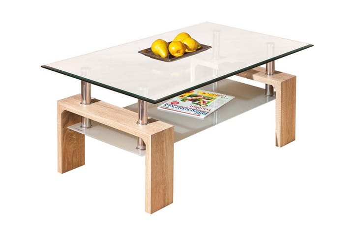 Sofabord Gantu 100 cm med Oppbevairngshylle - Glass/Hvit/Natur - Møbler - Bord - Sofabord