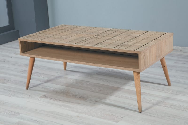 Sofabord Gillberga 110 cm med Oppbevaring Hylle Plankemønste - Brun/Grå/Brun - Møbler - Bord - Sofabord