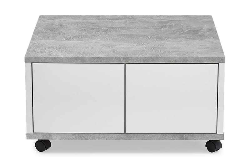Sofabord Graciete 70 cm med Oppbevaring Skuffer på Hjul - Hvit/Betonggrå - Møbler - Bord - Sofabord