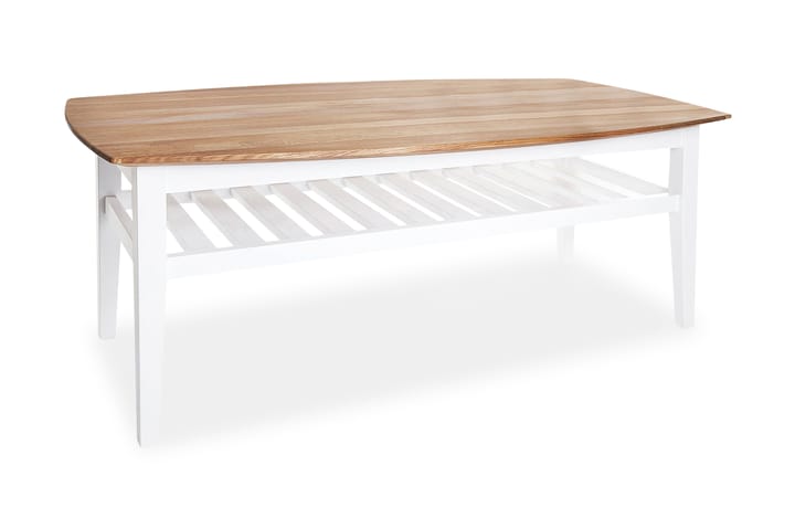 Sofabord Grenå 130 cm Ovalt med Oppbevaringshylle Eik/Hvit - Eik/Hvit - Møbler - Bord - Sofabord & salongbord - Sofabord med oppbevaring