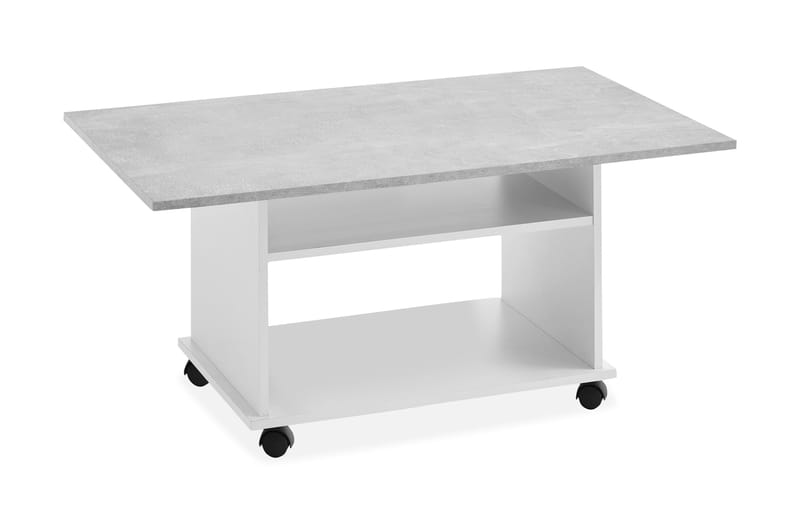 Sofabord Heidy 100 cm med Oppbevaring Hylle på Hjul - Hvit/Betonggrå - Møbler - Bord - Sofabord
