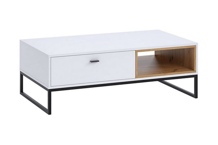 Sofabord Kahambwe 120 cm med Oppbevaring Skuff + Hylle - Hvit/Natur/Svart - Oppbevaring - Oppbevaringsmøbler - Møbelsett til stue