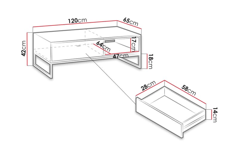 Sofabord Kahambwe 120 cm med Oppbevaringsskuff + Hylle - Natur/Svart - Møbler - Bord - Sofabord