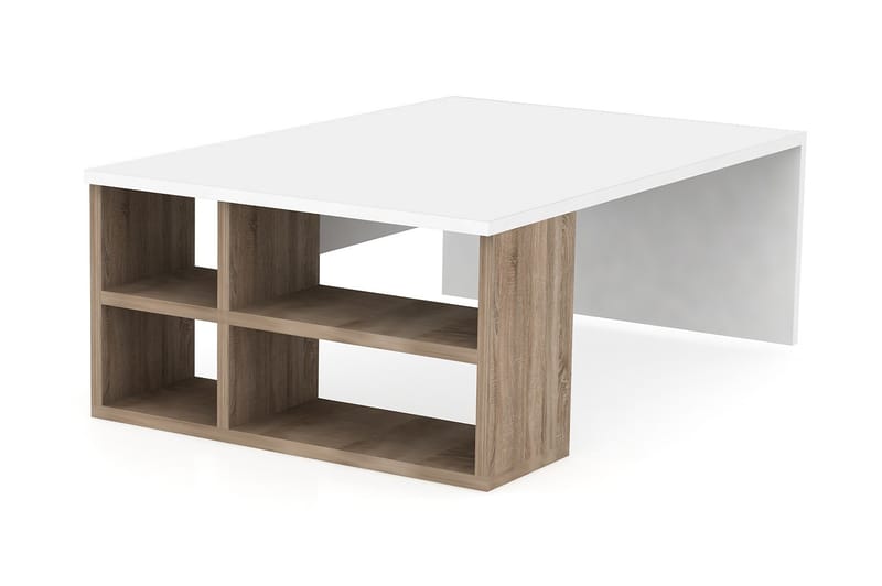 Sofabord Lalenius 90 cm med Oppbevaringshyller - Tre/Hvit - Møbler - Bord - Sofabord