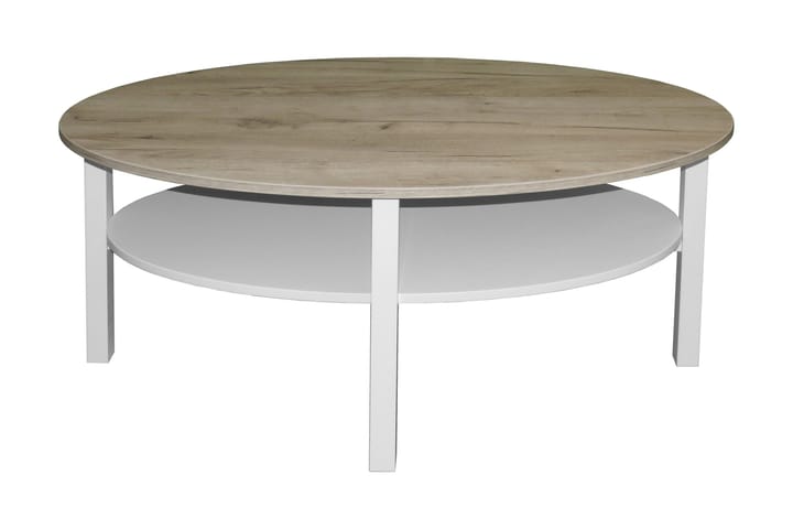Sofabord Larisa 120 cm Ovalt med Oppbevaring Hylle - Eikefiner/Hvit/Grå - Møbler - Bord - Sofabord