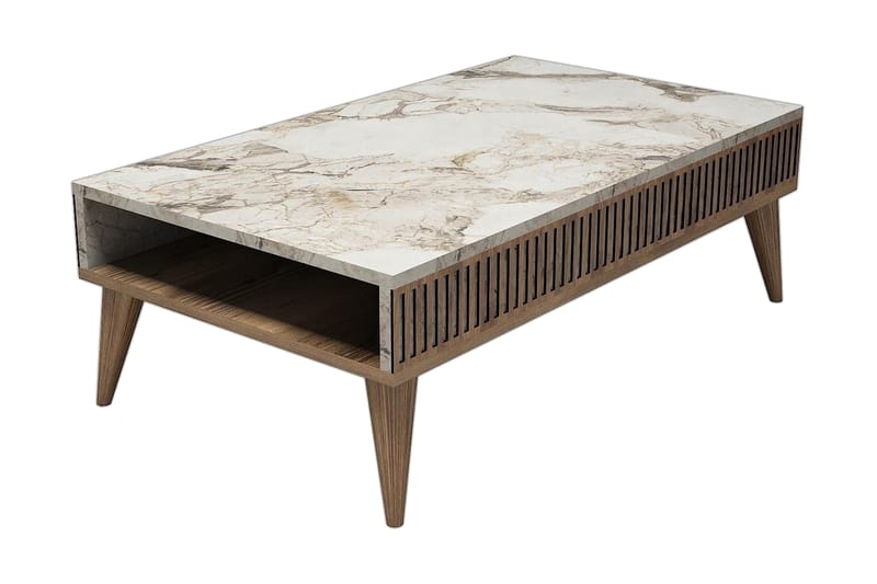 Sofabord Lebens 105 cm med Oppbevairngshylle Marmormønster - Valnøttsbrun/Hvit - Møbler - Bord - Sofabord