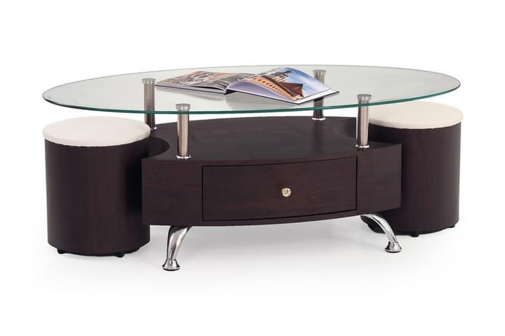 Sofabord Mascorro med Krakker 120x65 cm Glass - Kirsebær - Møbler - Bord - Sofabord