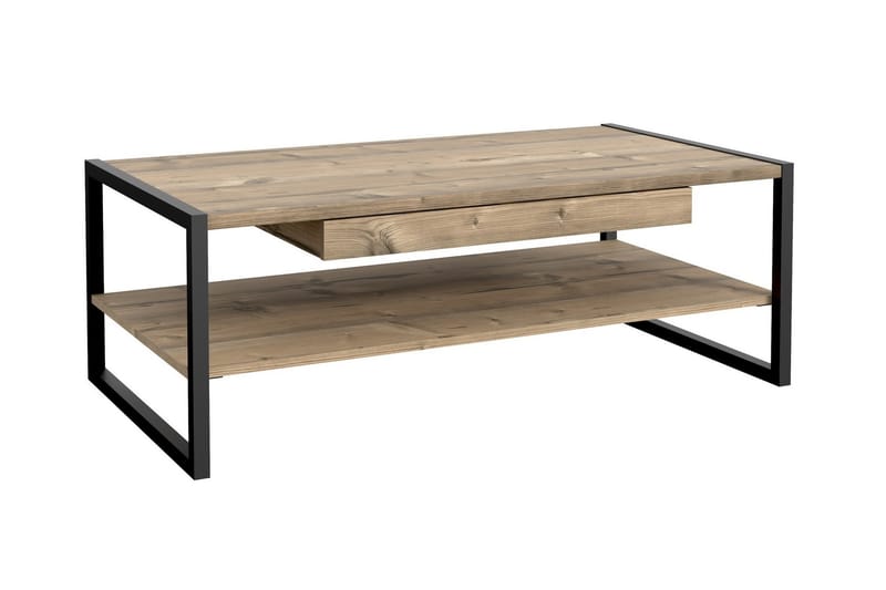 Sofabord Mesne 111 cm med Oppbevaringshylle + Skuff - Brun/Grå - Møbler - Bord - Sofabord & salongbord