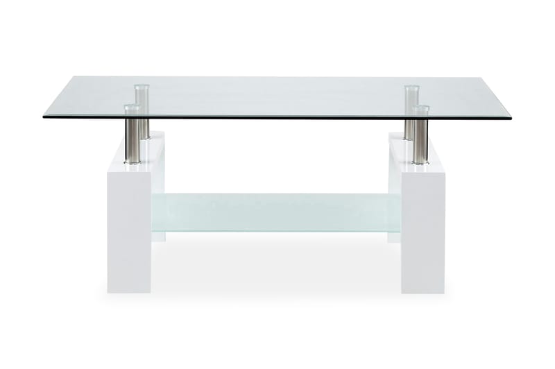Sofabord Mycelis 110 cm med Oppbevairngshylle - Glass/Hvit/Krom - Møbler - Bord - Sofabord
