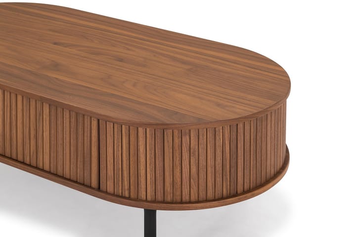 Sofabord Neandir 118 cm Ovalt med Oppbevaring Skuff - Massiv Valnøtt/Svart - Møbler - Bord - Sofabord