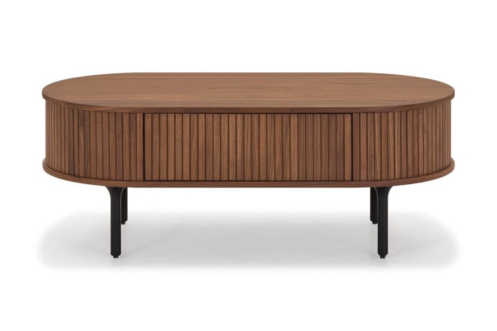 Sofabord Neandir 118 cm Ovalt med Oppbevaringsskuff - Massiv Valnøtt/Svart - Oppbevaring - Oppbevaringsmøbler - Sideboard & skjenk
