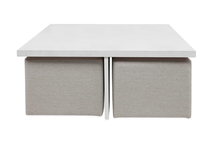Sofabord Oliver 100 cm med 4 Puffer - Hvit/Beige - Møbler - Bord - Sofabord