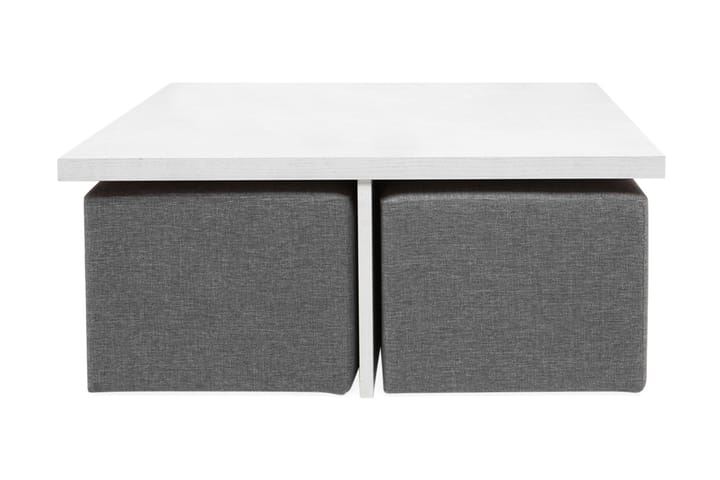 Sofabord Oliver 100 cm med 4 Puffer - Hvit/Lysegrå - Møbler - Bord - Avlastningsbord & sidobord - Brettbord og småbord