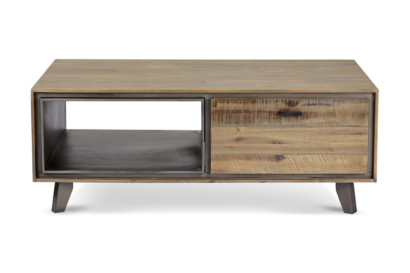 Sofabord Periana 120 cm med Oppbevaringshylle + Skuffer - Akacia/Beige/Grå - Møbler - Bord - Sofabord & salongbord