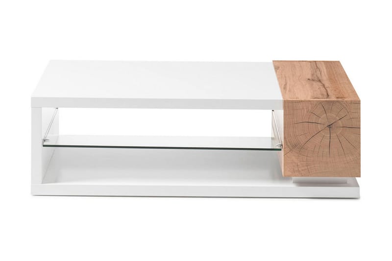 Sofabord Plomari 120 cm med Oppbevairngshylle - Glass/Natur/Hvit - Møbler - Bord - Sofabord