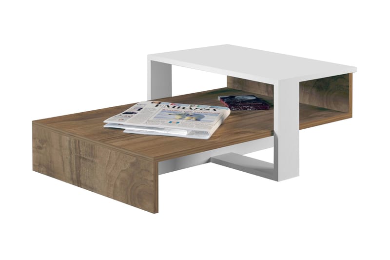 Sofabord Quoja 80 cm med Oppbevairngshylle - Hvit/Valnøttsbrun - Møbler - Bord - Sofabord