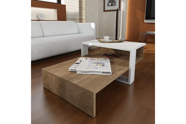Sofabord Quoja 80 cm med Oppbevaringshylle - Hvit/Valnøttsbrun - Møbler - Bord - Sofabord