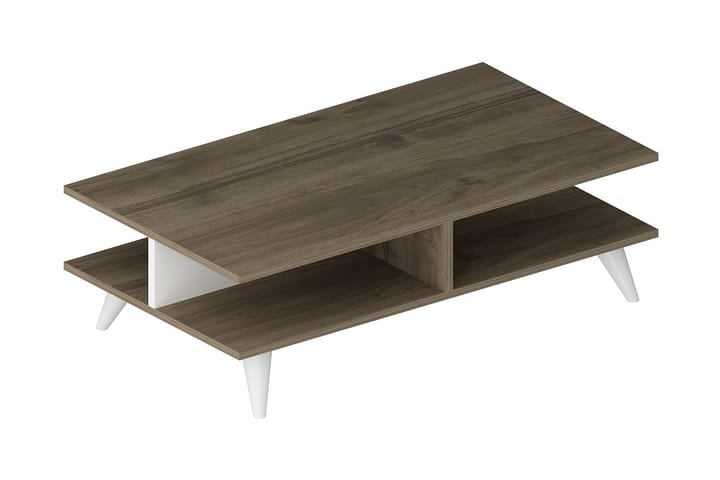 Sofabord Rayansh 90 cm med Oppbevaringshyller - Valnøttsbrun/Hvit - Møbler - Bord - Sofabord
