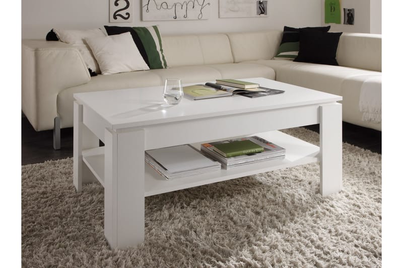 Sofabord Rifallet 110 cm med Oppbevaringshylle - Hvit - Møbler - Bord - Sofabord