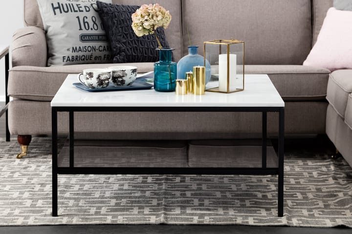 Sofabord Riseine 90 cm med Oppbevaring Marmor - Hvit/Svart - Møbler - Bord - Sofabord