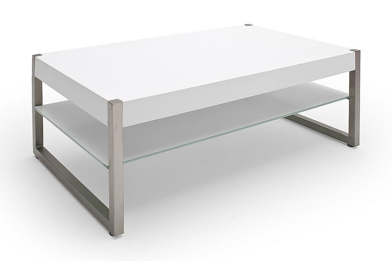 Sofabord Selvor 105 cm med Oppbevairngshylle - Glass/Hvit/Krom - Møbler - Bord - Sofabord