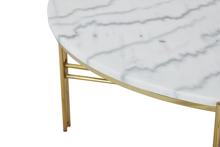 Sofabord Sisko 100 cm Rundt Marmor - Hvit/Messing - Møbler - Bord - Sofabord