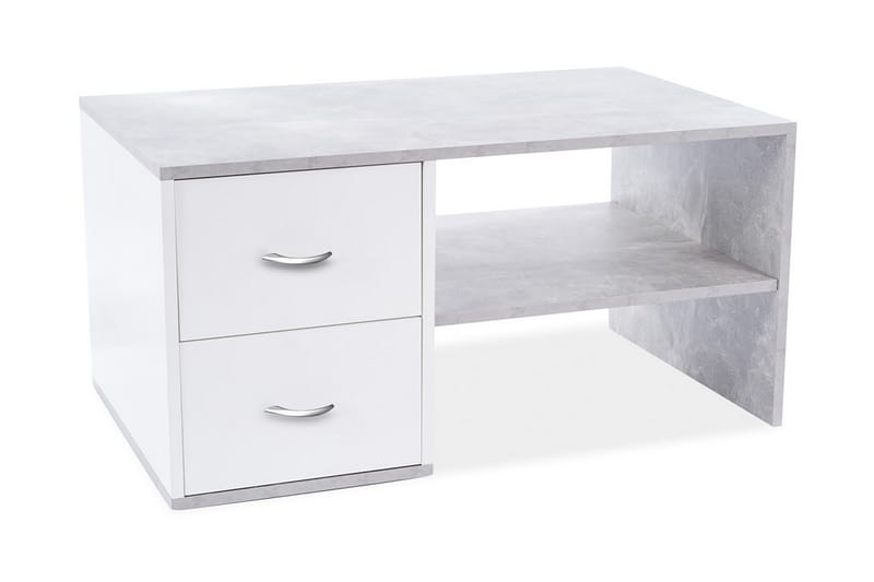 Sofabord Stovall 100 cm med Oppbevaring 2 Skuffer + Hylle - Betonggrå/Hvit - Møbler - Bord - Sofabord