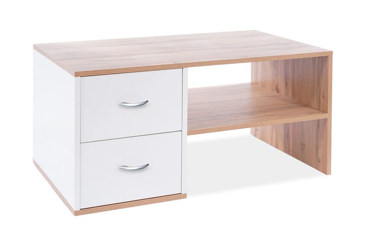 Sofabord Stovall 100 cm med Oppbevaringsskuffer + Hylle - Eikefarge/MattHvit - Møbler - Bord - Sofabord - Sofabord med oppbevaring
